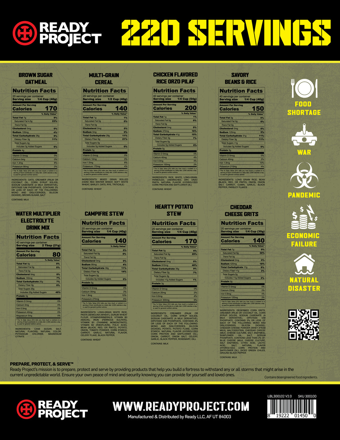 Ready Project® 220 Serving Emergency Food Supply Kit